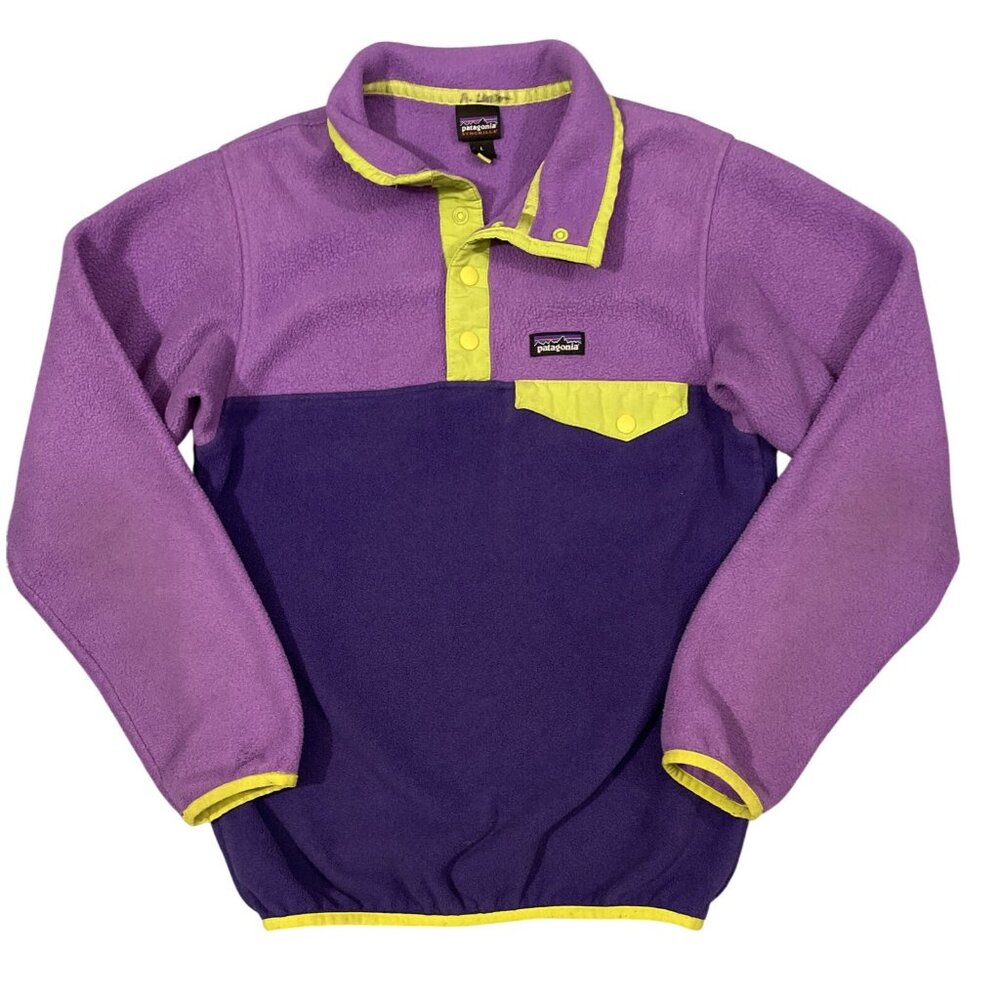 PATAGONIA Snap T Fleece Girls large (12) Purple And Neon Yellow
